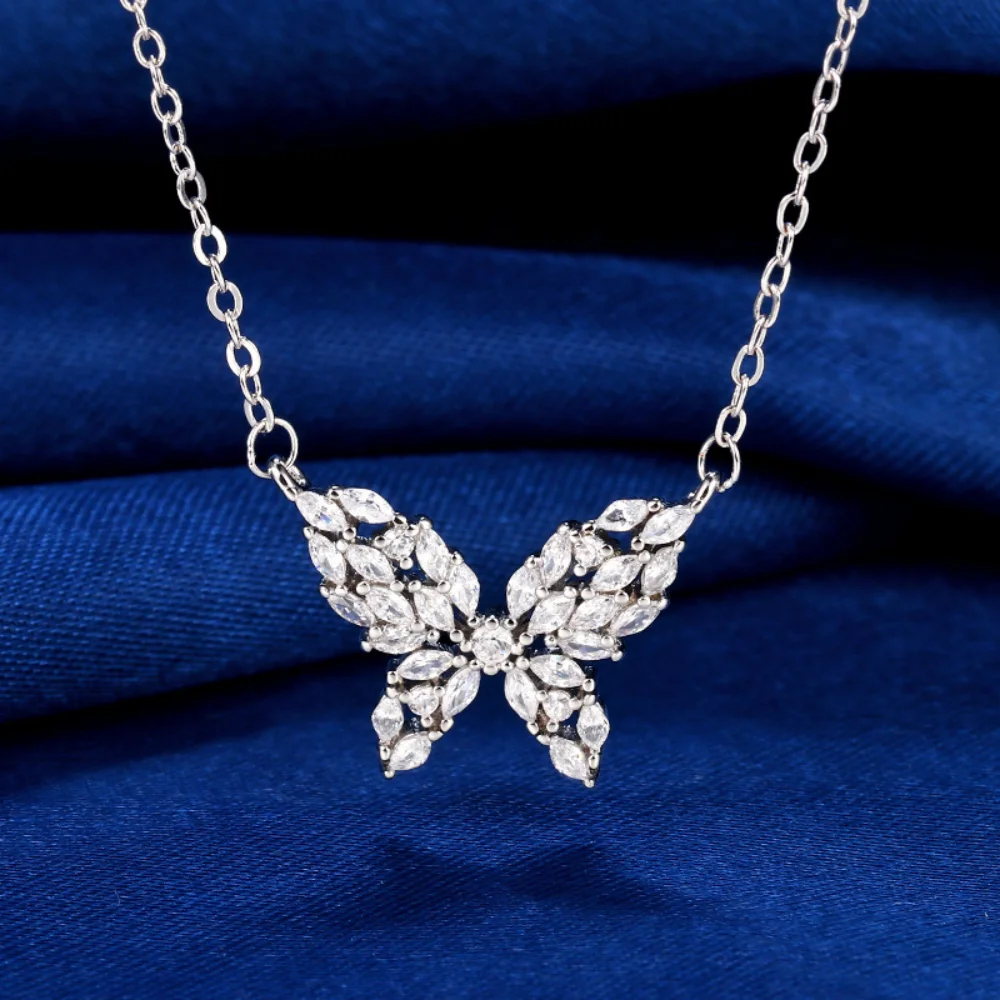 

925 Sterling Silver Inlaid Zircon Butterfly Necklace For Women Sweet And Cute Pendant Necklace Fashion Jewelry Accessories Gift