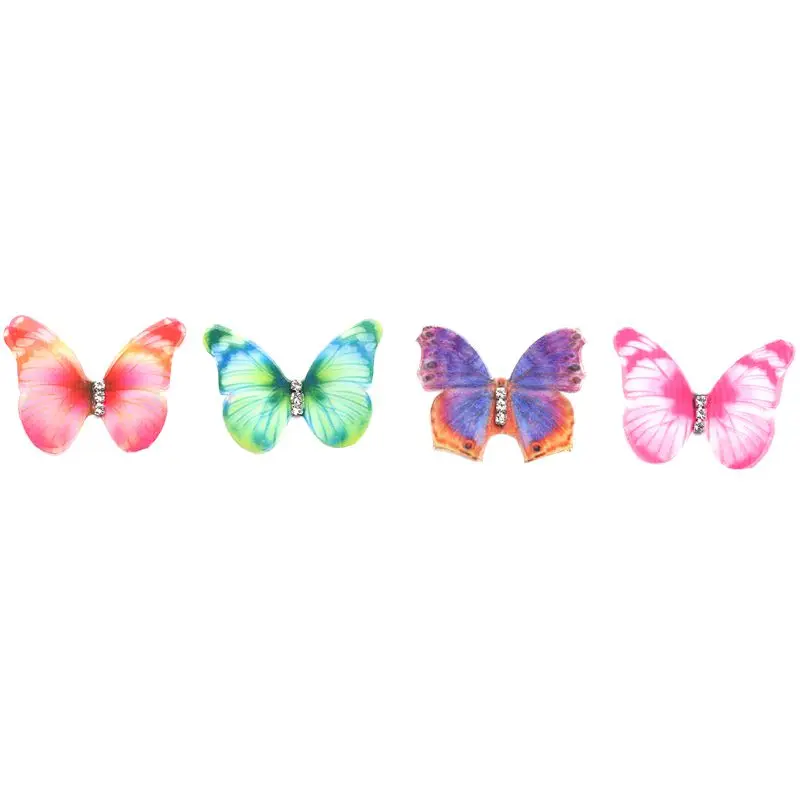 Uclio 50Pcs Gradient Color Organza Fabric Butterfly Appliques 38Mm Translucent Chiffon Butterfly for Party Decor, Doll Embellish