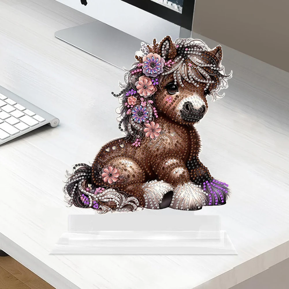 

Acrylic Horse Diamond Painting Tabletop Ornaments Kit Table Top Diamond Painting Ornament Kits for Home Office Desktop Decor