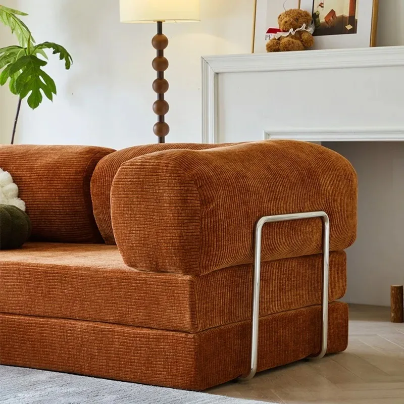 Medieval fabric sofa living room small apartment retro module straight row American three-person folding dual-purpose sofa