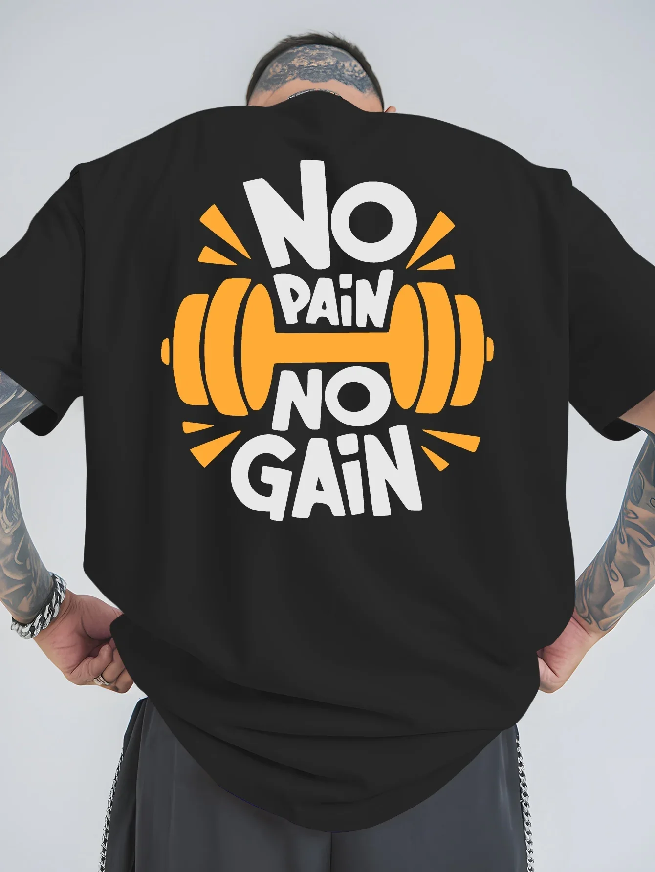 2026 No Pain No Gain Dumbbell Graphic Crew Neck Short Sleeve T-Shirt, Kids Adults Gym Workout Street Tee