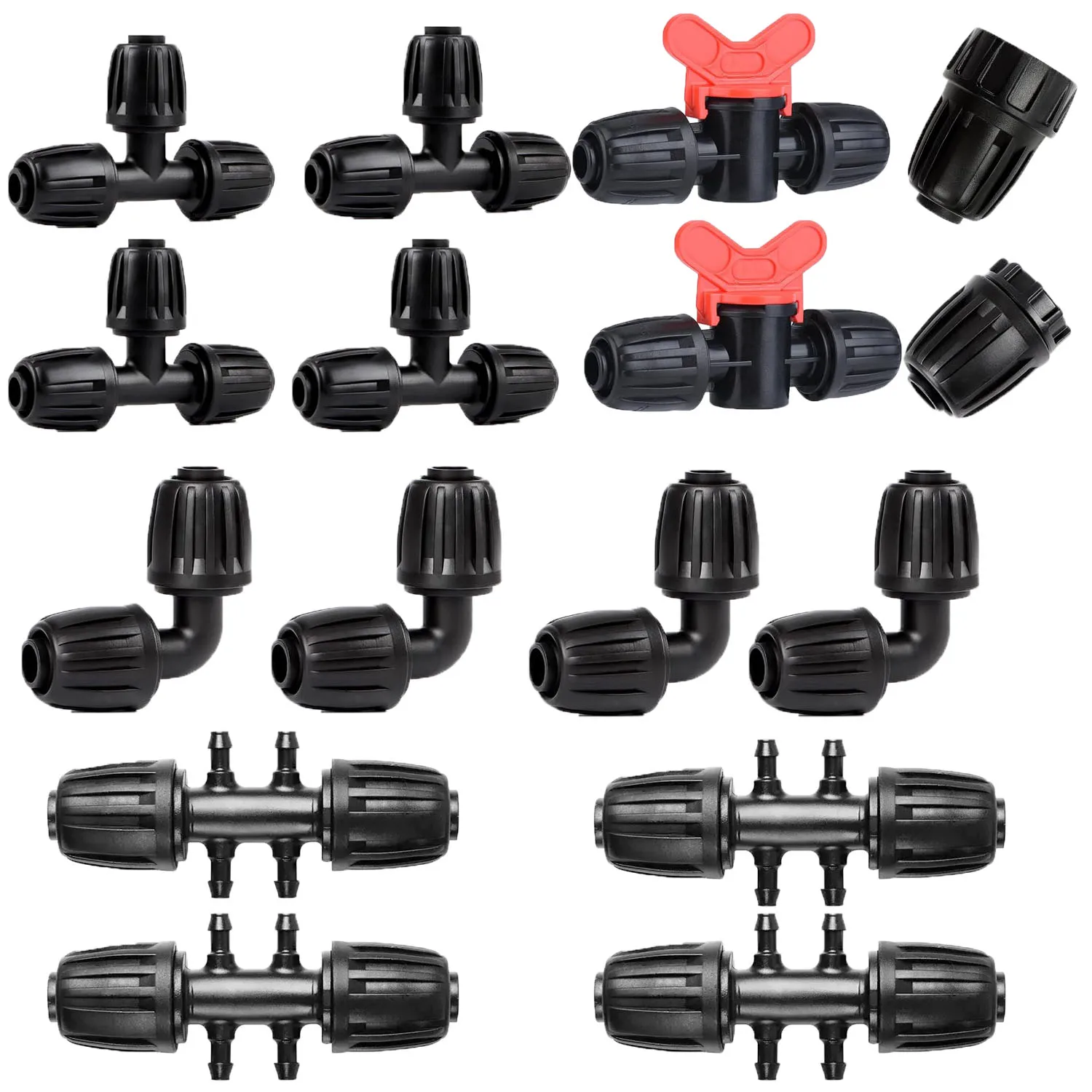 

1/2 Inch Irrigation Tubing Fittings Kit, 16mm 1/2" Drip Tubing Barbed Locked Nuts Connectors With Couplings Tee Elbow Adapter