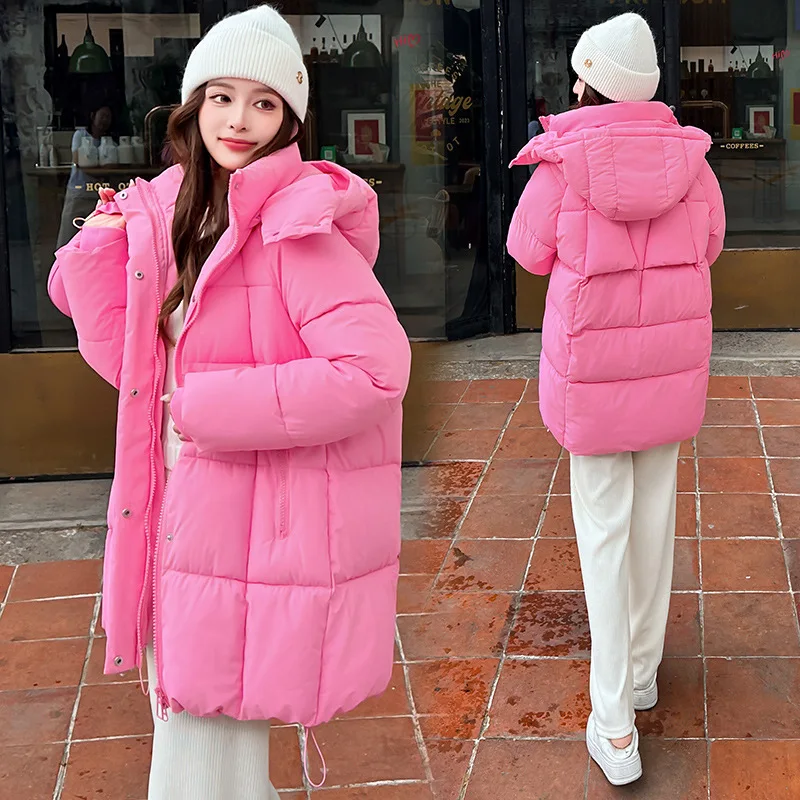 PinkyIsBlack 2025 New Loose Warm Thick Mid-length Hooded Parkas Winter Cotton Padded Women's Jacket Clothes Basic Female Coat