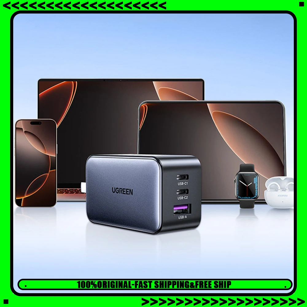 

UGREEN 65 Вт GaN зарядное устройство Quick Charge 4.0 3.0 USB C зарядное устройство для iPhone 17 16 15 Pro Max ноутбук Macbook Air Tablet PD быстрое зарядное устройство