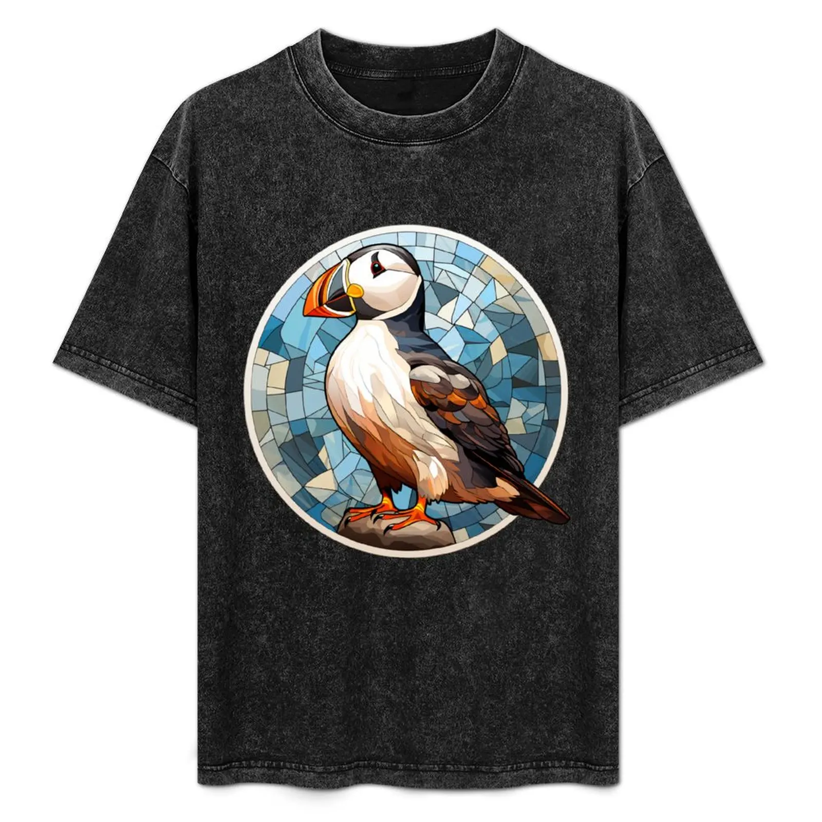 Puffin sea bird mosaic style in a circle T-Shirt blue archive vintage clothes Men's t-shirt