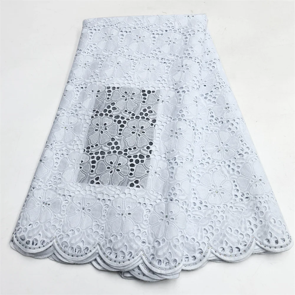 Dubai Cotton Stones Lace Fabric 2024 High Quality Swiss Voile Lace In Switzerland Lace Fabric Nigerian For Bridal Prom Dress Sew