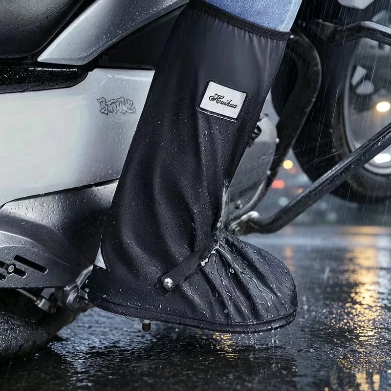 Waterproof Reusable Foot Guard with Reflective Strip, High Ankle Rain Shoe Cover for Cycling and Motorcycle Riders