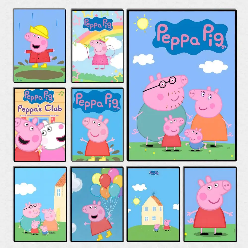 Anime-Poster mit dem Motiv „Peppa Pig“ für Kinder, hochwertige Wanddekoration für Zuhause, Büro, Schlafzimmer, Wohnzimmer, Flur oder Bar – eine perfekte Geschenkidee.