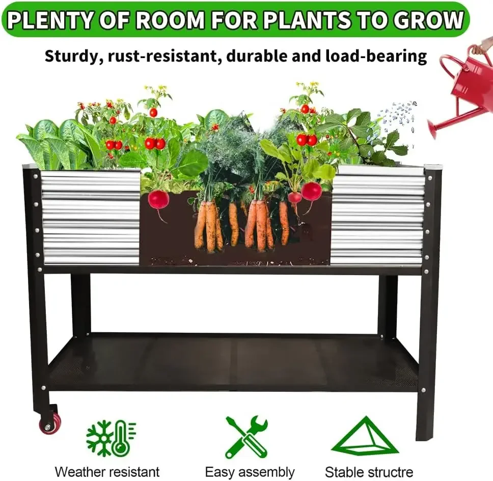 Elevated Metal Raised Garden Bed, Large Outdoor Metal Planter Box Big Flower Plant Pot for Planting Flowers Vegetables and Herbs