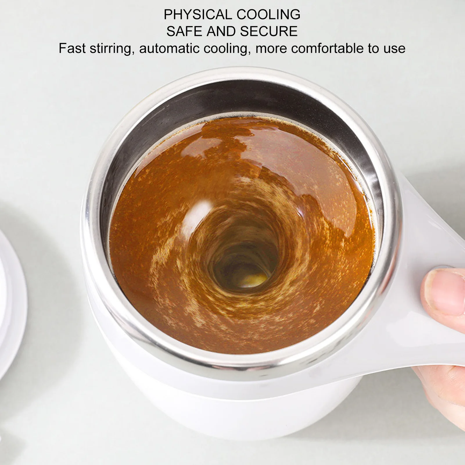 배터리 구동 자동 자석 교반 커피 머그잔 자동 교반 컵 스테인리스 스틸 라이너가 있는 전기 믹싱 컵