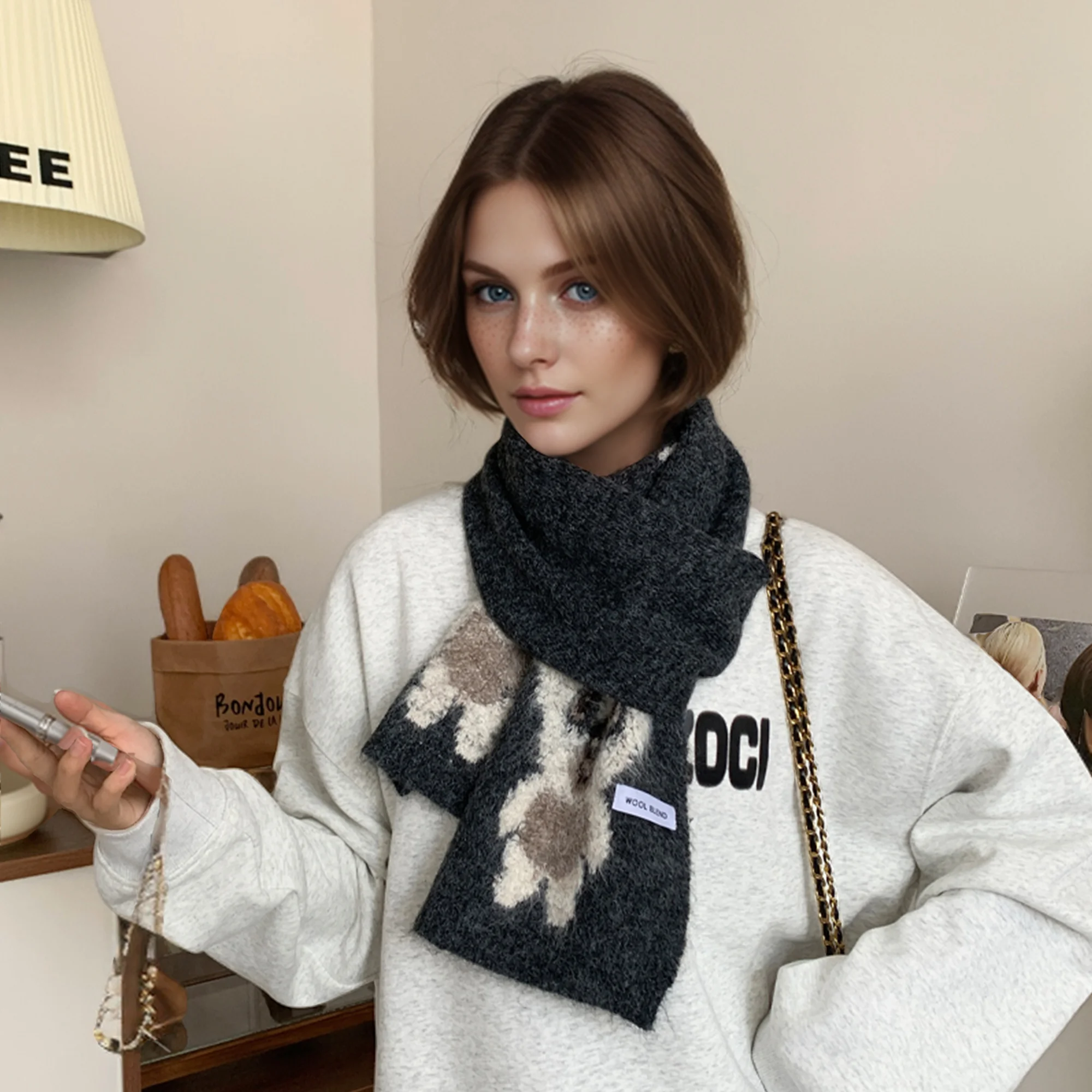 جديد محبوك وشاح من الصوف الخريف/الشتاء في الهواء الطلق المرأة الكرتون كوالا موضة متعددة الوظائف السفر سميكة الرقبة الدافئة #3