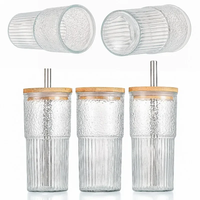 Tazza di vetro da 600 ml 20 once con coperchio e cannuccia Tazza di tè trasparente a bolle Bicchiere di succo di birra Latte Tazze di moka Tazza per colazione Bicchieri