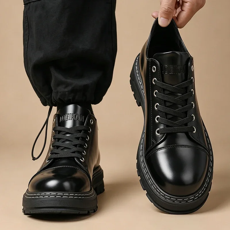 Schwarze Herren-Lederschuhe mit Schnürung, dicke Sohle, Business-Casual, formelle Alltagsschuhe, Oxford-Schuhe für Männer – Detail 6