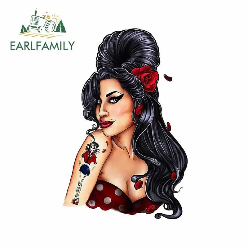 

EARLFAMILY 13cm X 8.4cm For Long Hair Tattoo Girl Graffiti Car Stickers Waterproof Anime Decals Fashion Personality Windshield