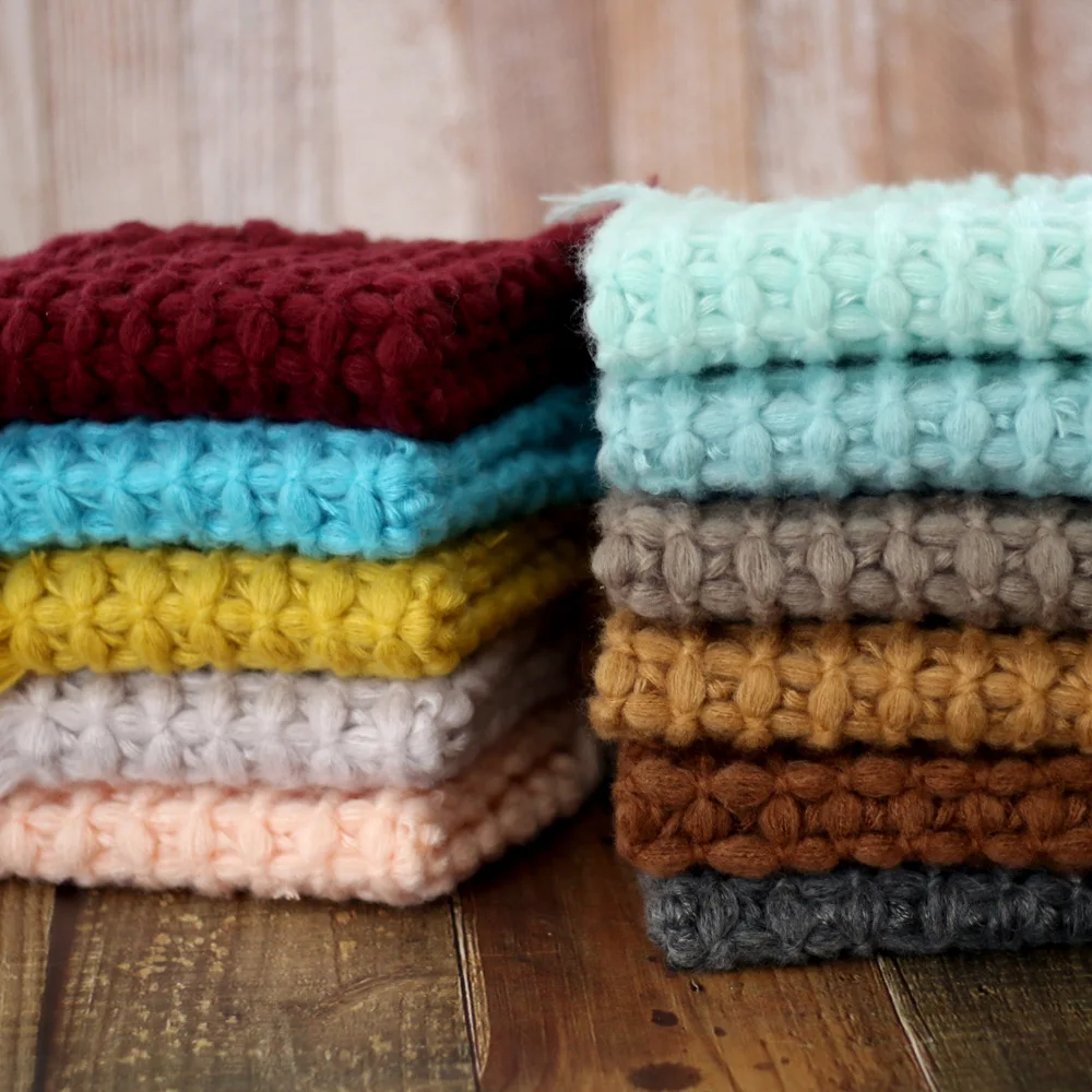 2026 New Newborn Baby Photography Prop Mohair Hand Woven Square Petal Shaped Decorative Blanket