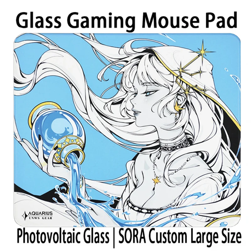 C-CRESCENT Glass Mousepad Aquarius Poron Desktop Mat Extra Large 450*400 Accurate Positioning Toughened Glass Mousepad Replica