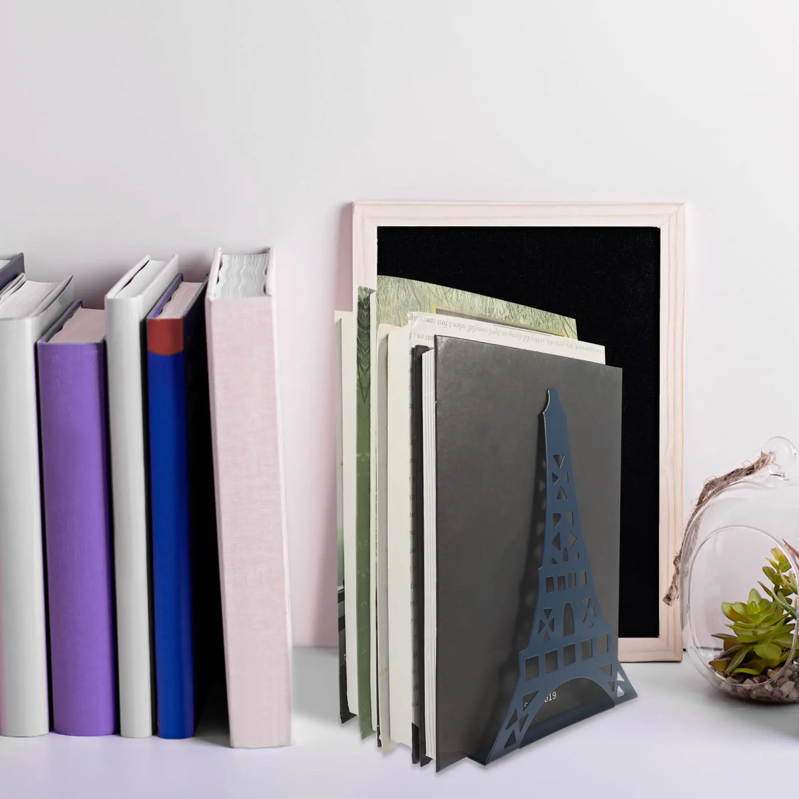 

2 Pcs Book Binder Tower Bookends Office Stand Shape Metal Decorative Stopper for Shelves