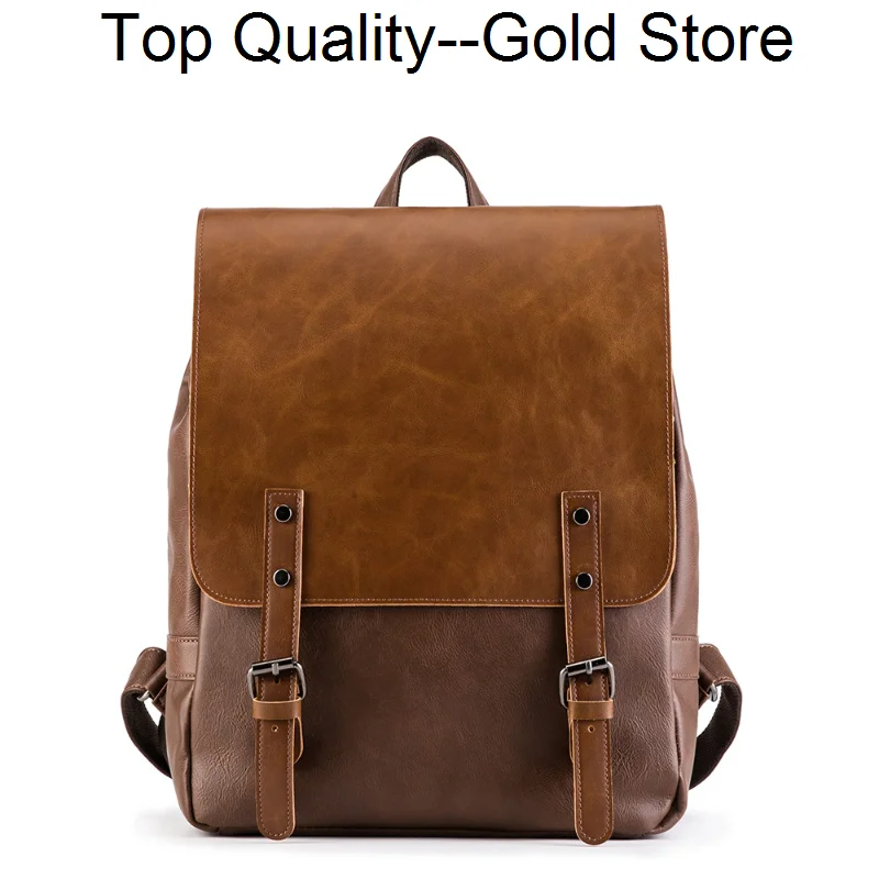 

Korean style student school bag retro PU men's backpack large capacity leisure travel leather bags