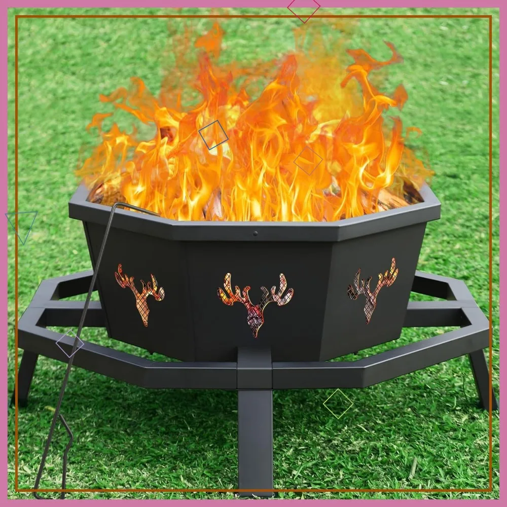 

35-дюймовое восьмиугольное уличное костровое место для костра - на 90% меньше дыма, простая установка, эффективное сжигание дров для кемпинга, двора, патио