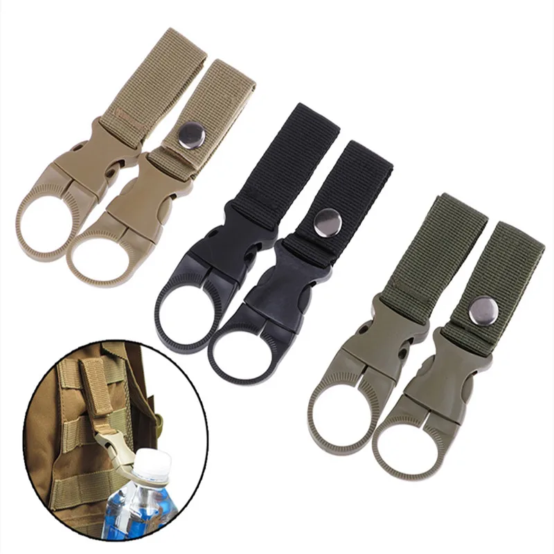 Juego de 3 hebillas para botellas de agua, correa de nailon para exteriores, gancho táctico para botella de agua, colgador para mochila, clip para sujetar botellas de agua