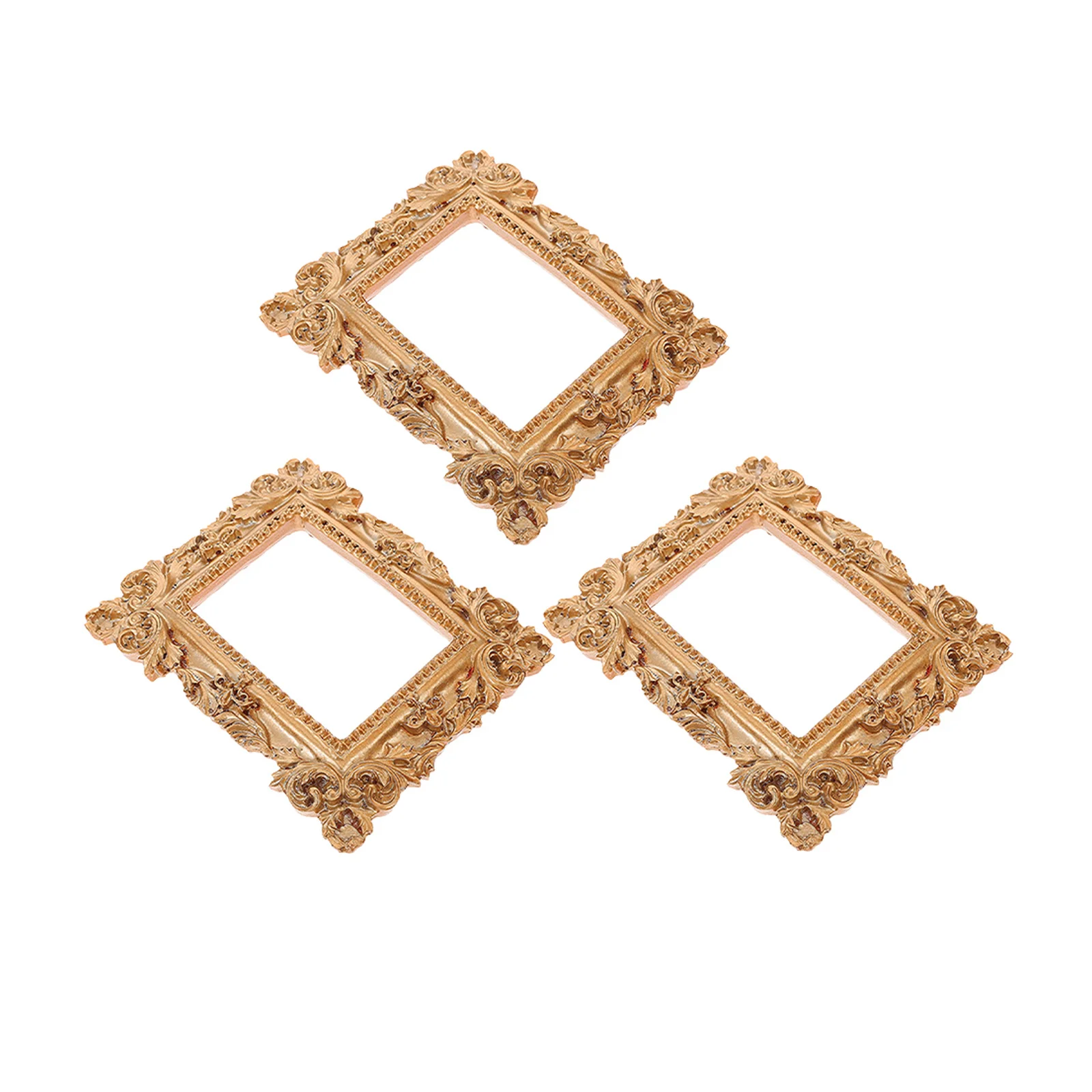 

3Pcs Mini Photo Frame Resin Vintage Gold Picture Frame Home Decor Photo Display Small Jewelry Ornament Frames Pack