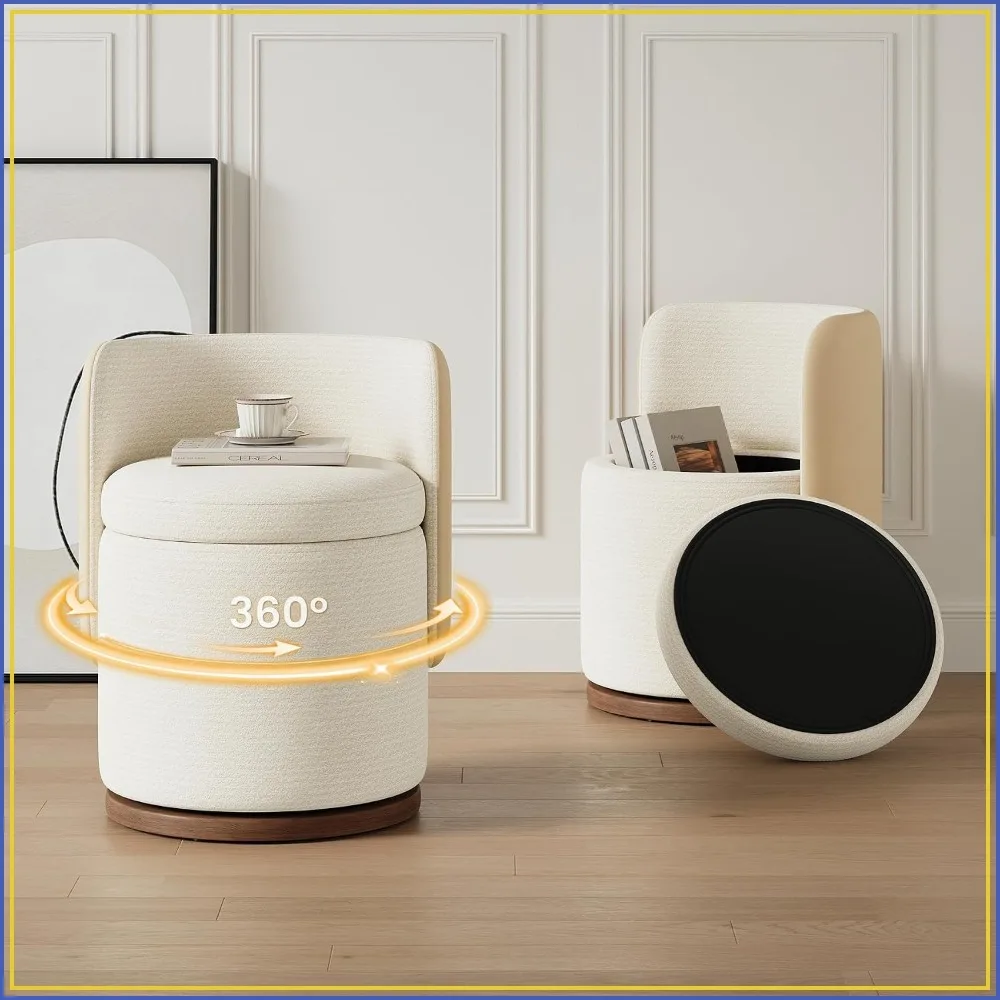 Vanity Chair with Storage, 360° Swivel for Daily Routines