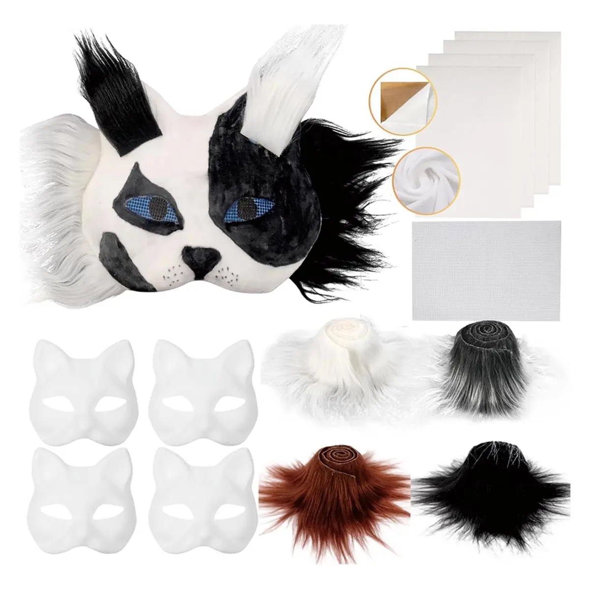 AA83 Therian Mask Masks with Fur & Eye Mesh and Felt Sheet 4PCS Furry Animal Mask to Paint Arts Crafts Gear Diy