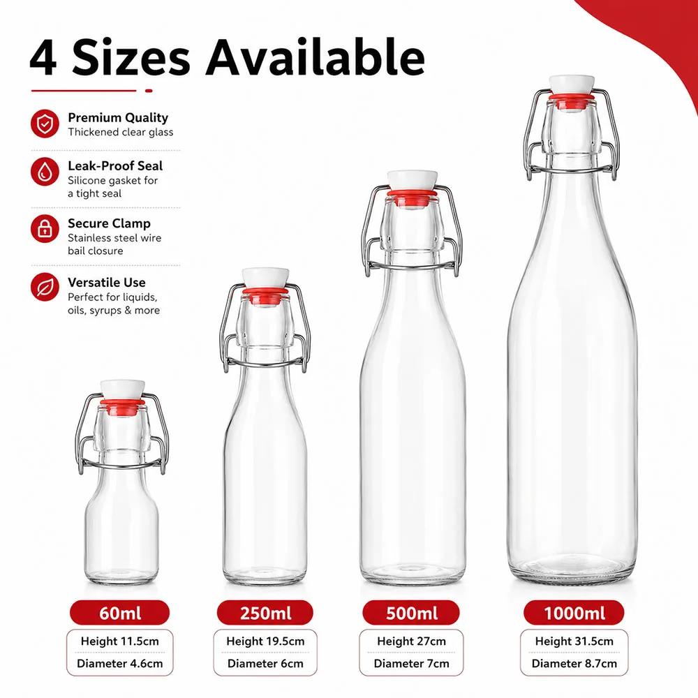 Swing Top Glass Bottles with Lids, Airtight Flip Top Bottles for Kombucha Beer Syrup Vanilla Extract Gift image 2