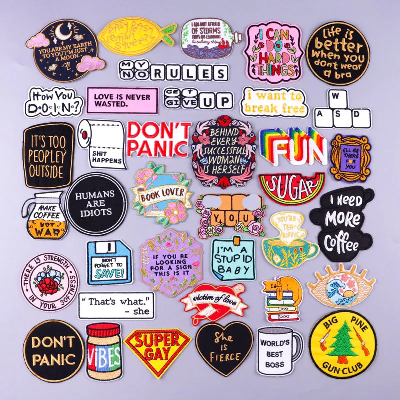 

Cartoon Letters Stripes Patches For Clothes Flowers Embroidered Patches For Clothing Thermoadhesive Patches Badges Stickers DIY