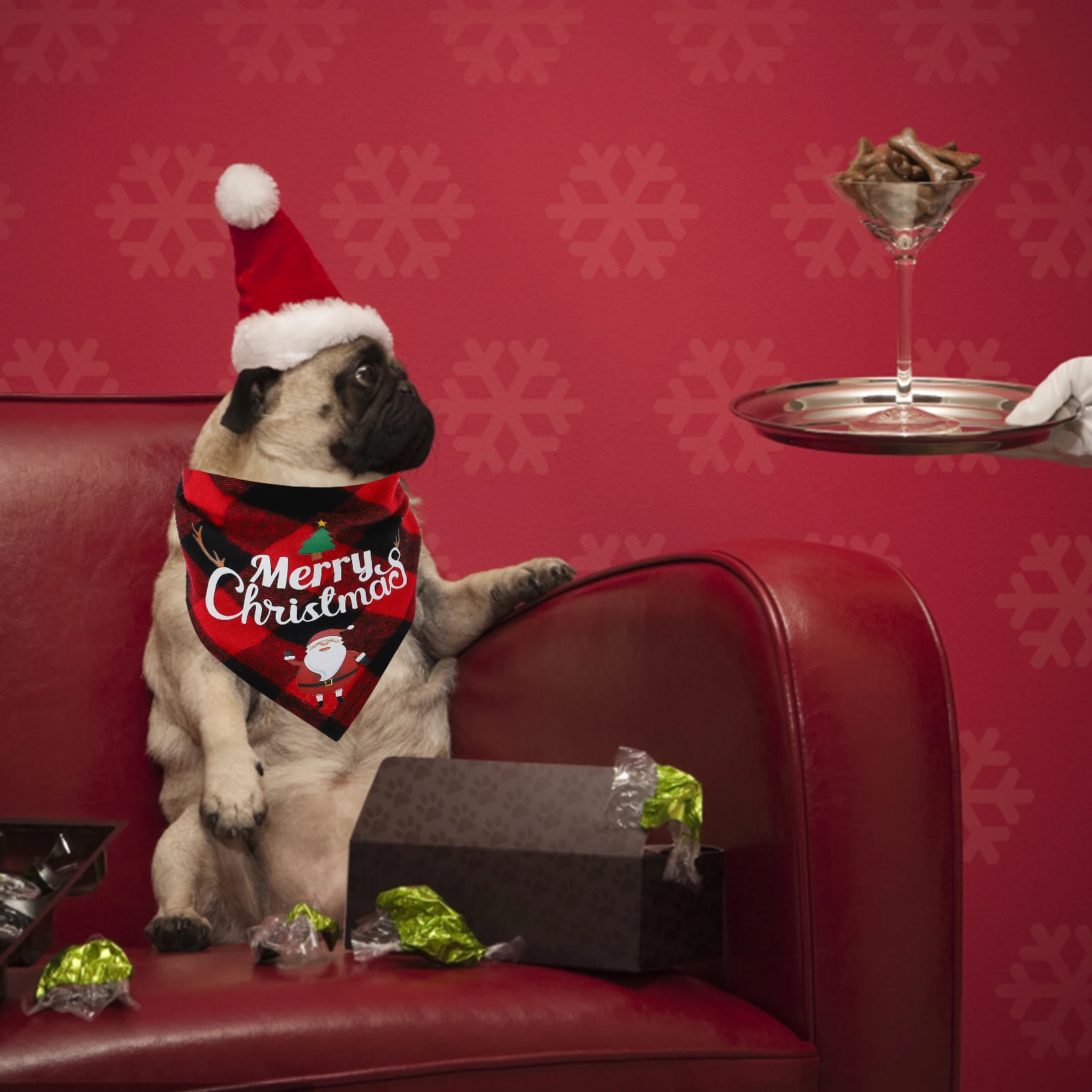 

2 Pcs Scarf Pet Plaid Dog Scarves Christmas Bandanas Triangle Bibs Supplies for