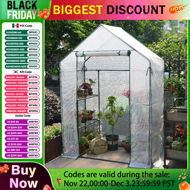 Mini Greenhouses PE Garden Walk In Greenhouse Cover Plants Grow House Cover For Flowers Roll-up 143x73x195cm Cover Only