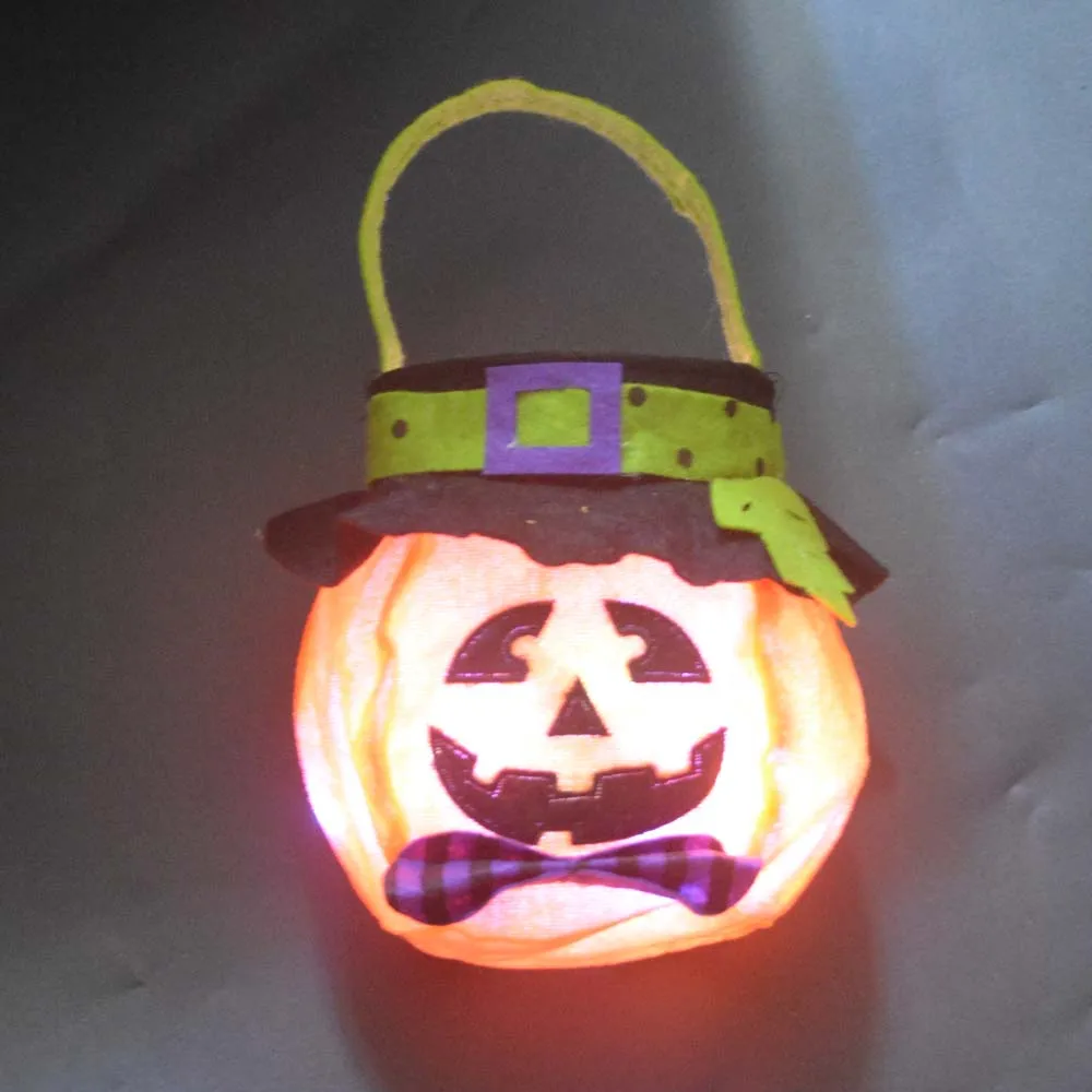 1 stücke Junge Mädchen Kinder leuchten LED leuchten Party Taschen Süßes oder Saures Fledermaus Vampir Hexe Kürbis Süßigkeiten Goody Bucket Halloween Festival – Detail 11