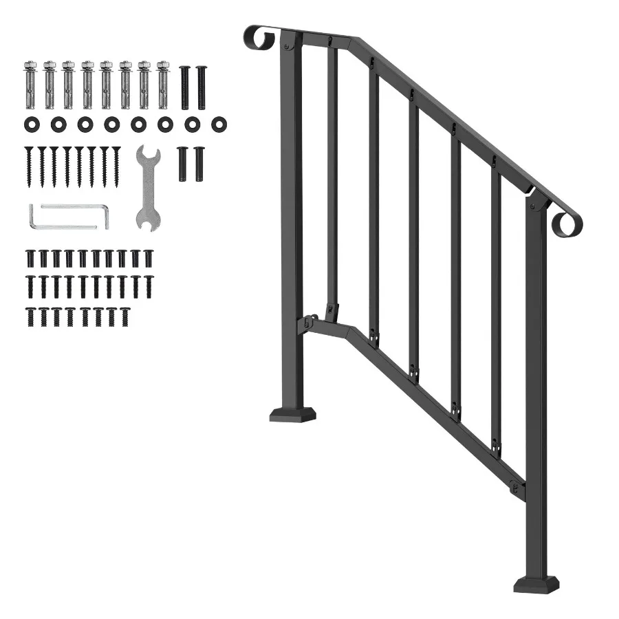 

Handrails for Outdoor Steps 2-3 Step Stair Hand Rail Kit Transitional Carbon Steel Railings with Installation Kit Stair Rails f