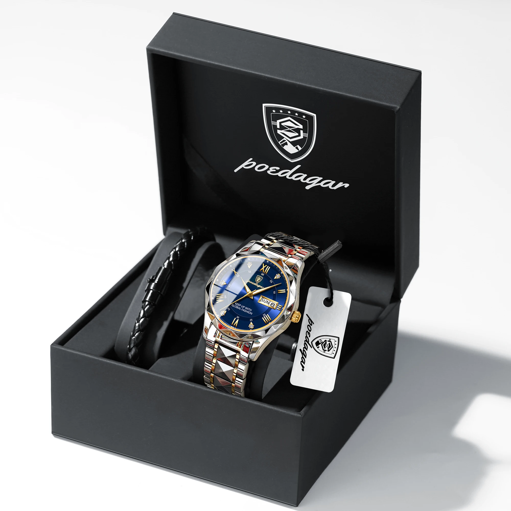 POEDAGAR Fashion Wristwatches For Boyfriend Gift Luminous Waterproof Week Date Stainless Steel Lovers Watch Quartz Men's Watches