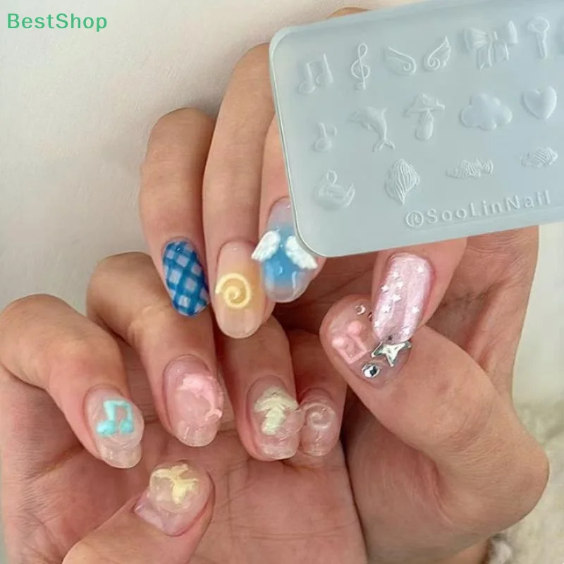 ★ ★ ★ Notas de silicona 3D, molde para decoración de uñas con forma de delfín, plantillas para uñas con lazo, herramientas de diseño de manicura, decoración artística de uñas DIY