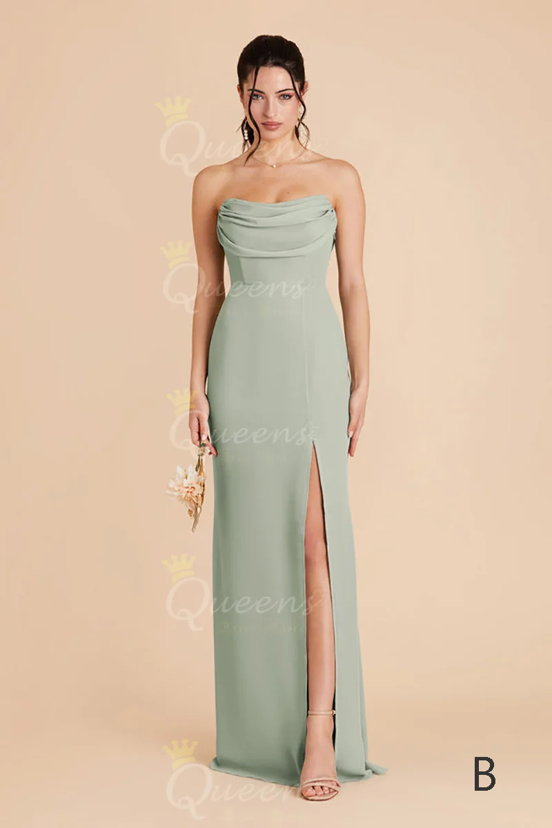 QueensLove Wedding Dress Off the Shoulder Bridesmaid Dress High Split Party Dress A-Line Straps Dress Chiffon Customize