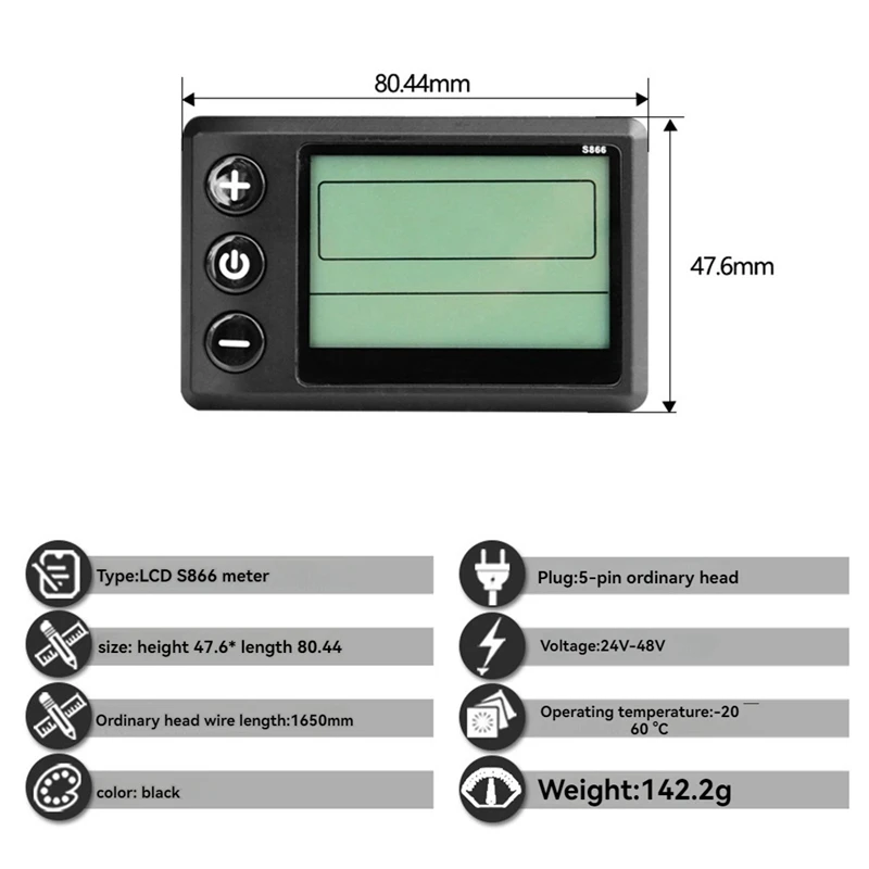 S866 Electric Bike LCD Display Dashboard SM5PIN+20A 36V/48V Sine Wave Controller for Mountain Bike Modification Kit-BCBW