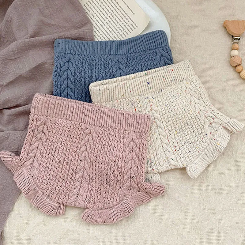 

Autumn Spring Baby Kids Knitting Princess PP Shorts Solid Color Ruffle Edge Lovely Knitting Shorts Pants Baby Girls Shorts 0-24M