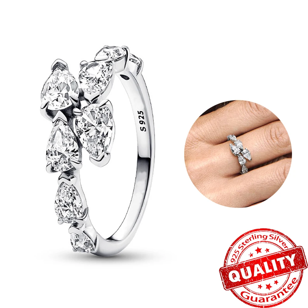 عالية الجودة 925 الفضة الاسترليني نجمة القمر ريشة روز مزيج خاتم بوتيك مجوهرات هدايا #5