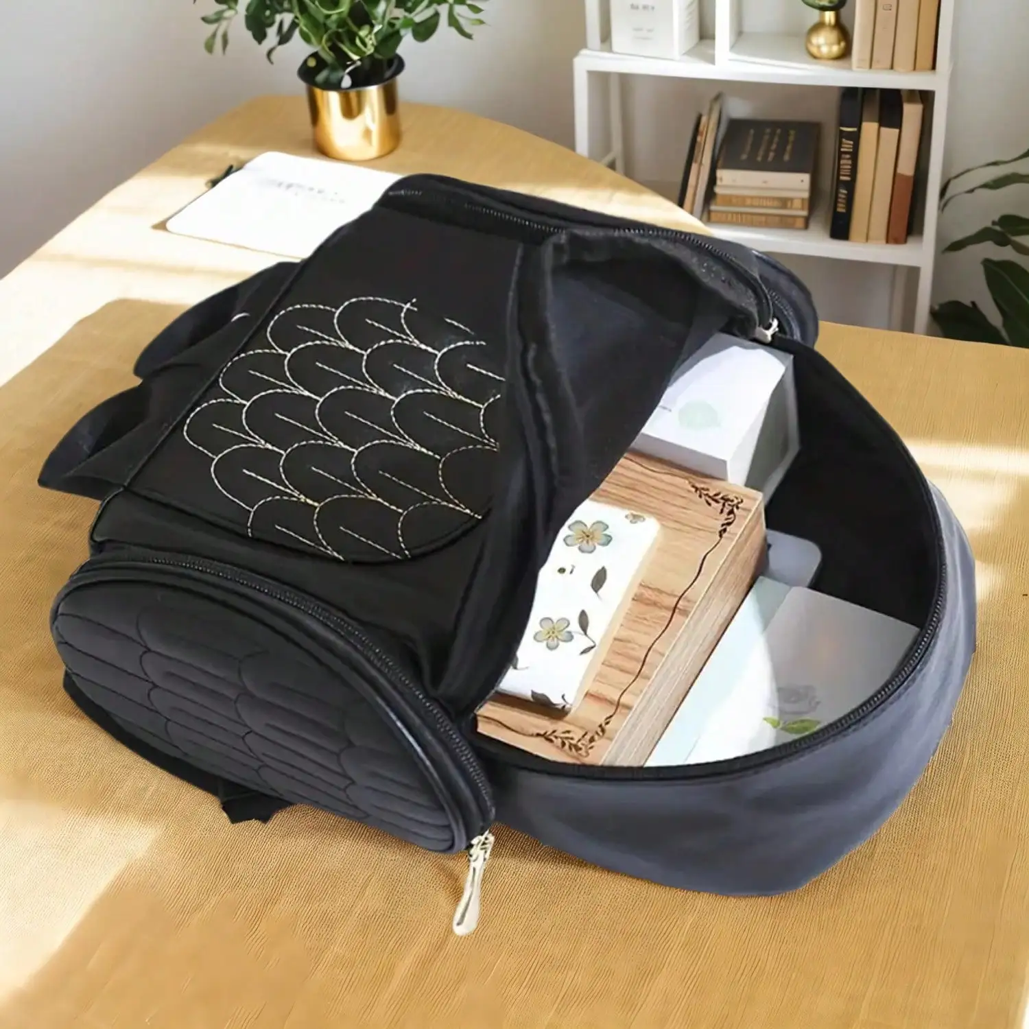 حقيبة ظهر من البولي يوريثان باللون الأسود على شكل بومة بتصميم الهالوين وحزام قابل للتعديل للسفر حقيبة مدرسية للجنسين