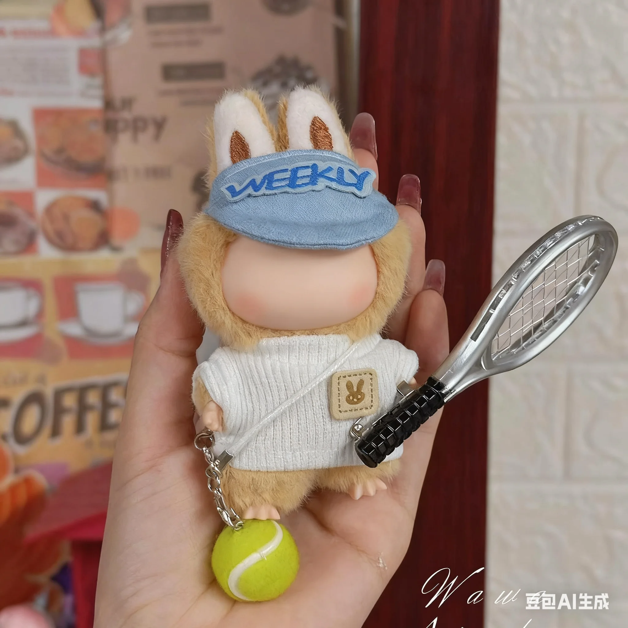 

Anime Doll Clothes for 10cm Mini Labubu Doll Outfit Designer Luxury Tennis Pack Set Clothes Toy Love Labubu V4 Doll Accessorie