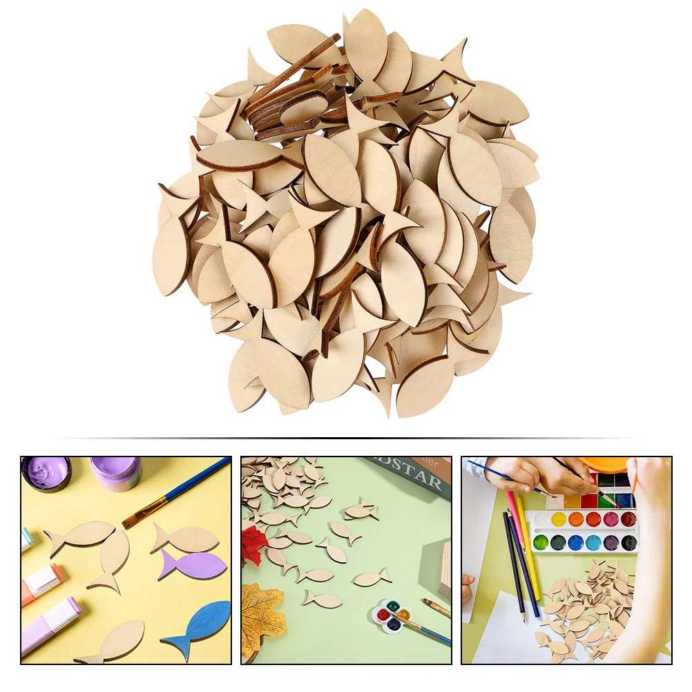 50 Pcs Solid Fish on Wooden Board Scene Layout Decorations Animal Slices Chips Adorn Cutout