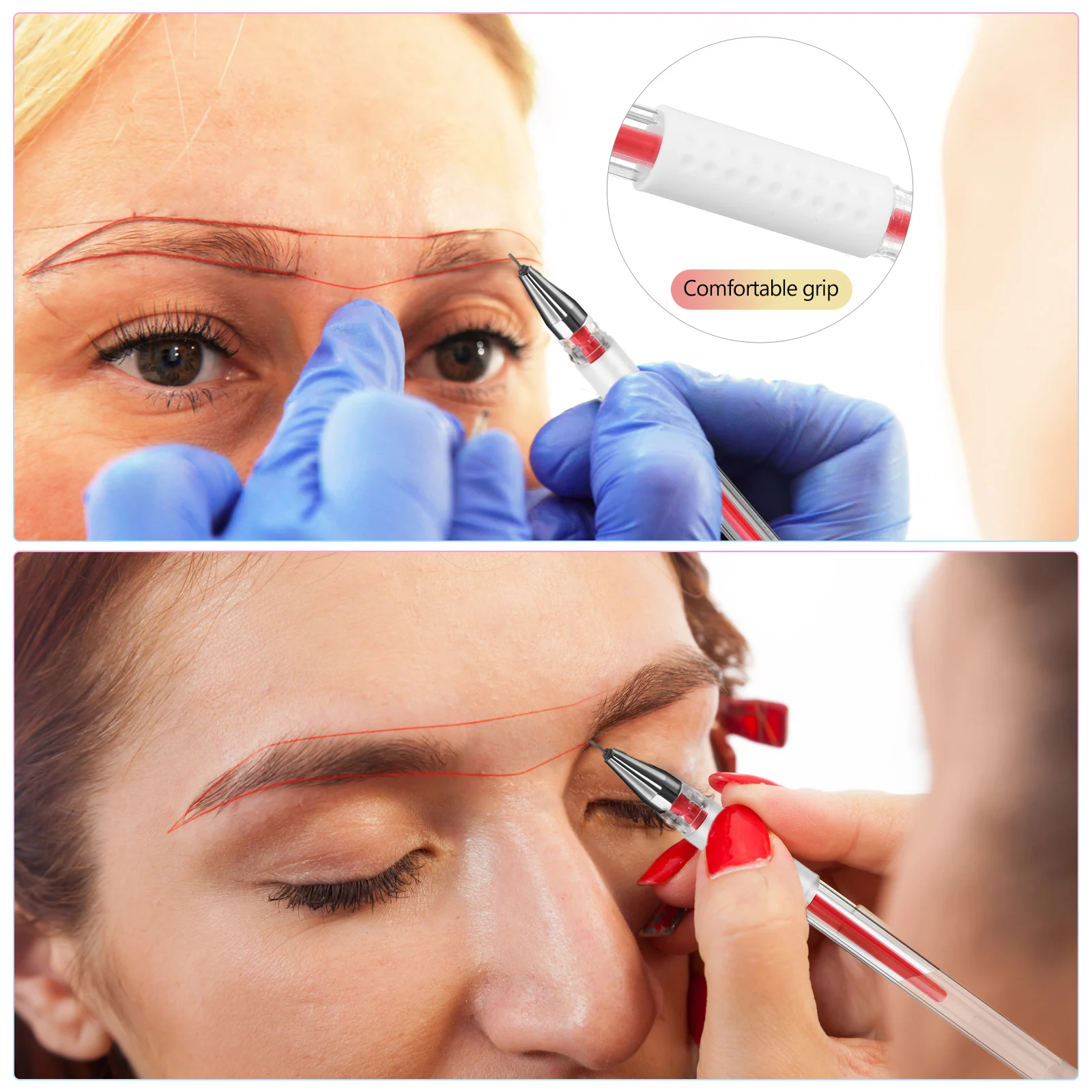 

4 Pcs Red Eyebrow Mapping Pens Tattoo Marker Skin Surgery Pencil Smooth Fluid Precise Designs Multiple Refills