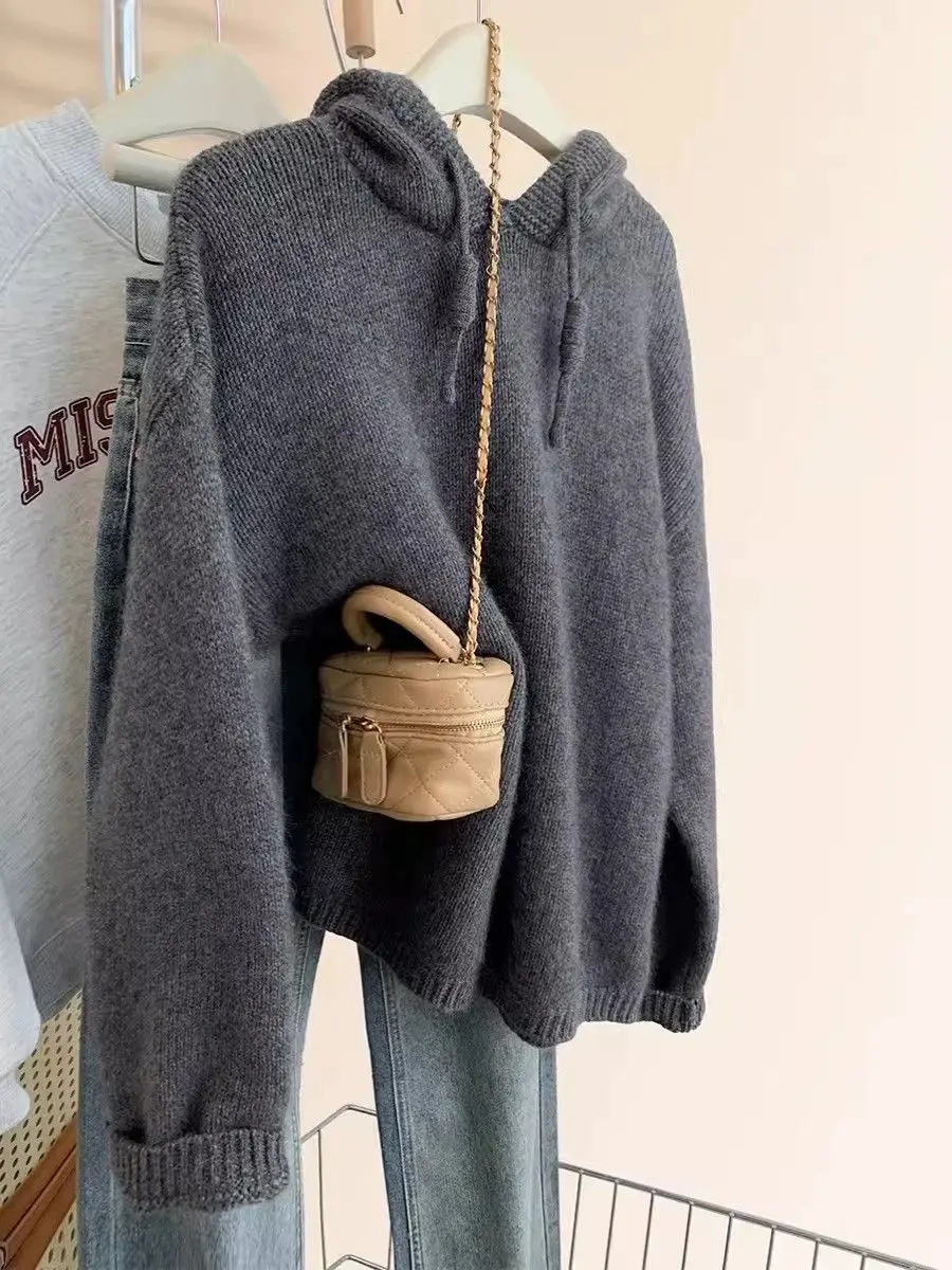 Plus Size Pigro Morbido Maglione lavorato a maglia Donna Autunno Inverno Allentato Thiened Abbigliamento interno Capispalla Top con cappello Pendolarismo Sle