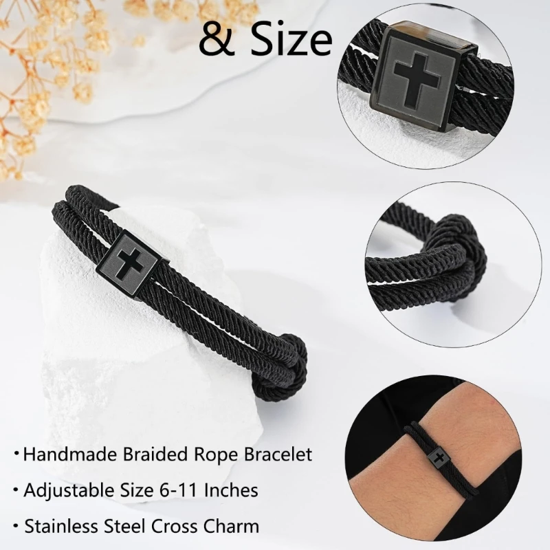 31BB Minimalist Crosses Pendant Stainless Steel Cord Wristband Unisex