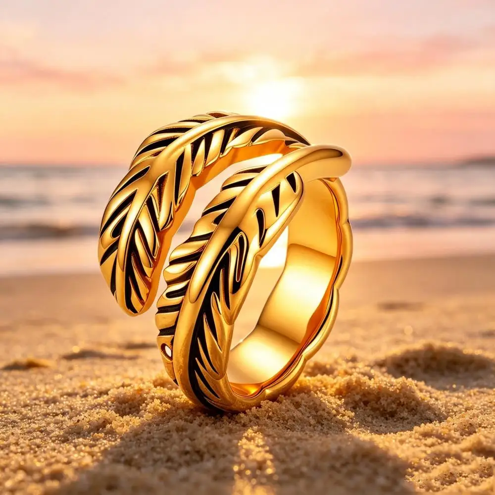 Do Old Stainless Steel Rings For Women Men Gold Silver Color Female Male Feather Charm Adjustable Wedding Bands Party Jewelry
