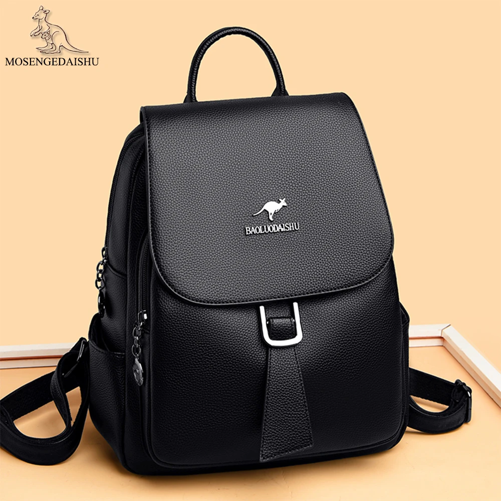 Luxury Designer Ladies Anti-theft Backpack Solid Color Large Capacity High Quality PU Leather Ladies Backpack Fashion Women Bags