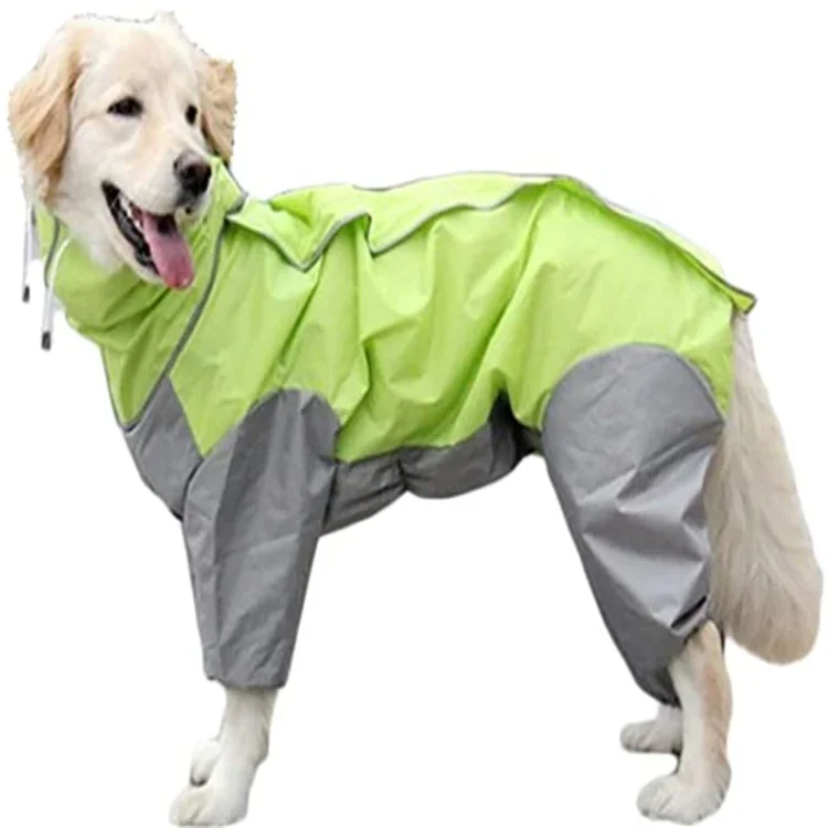 

Waterproof Rain Jacket with Hood Collar Hole Outdoor Adjustable Drawstring for Pet Raincoat