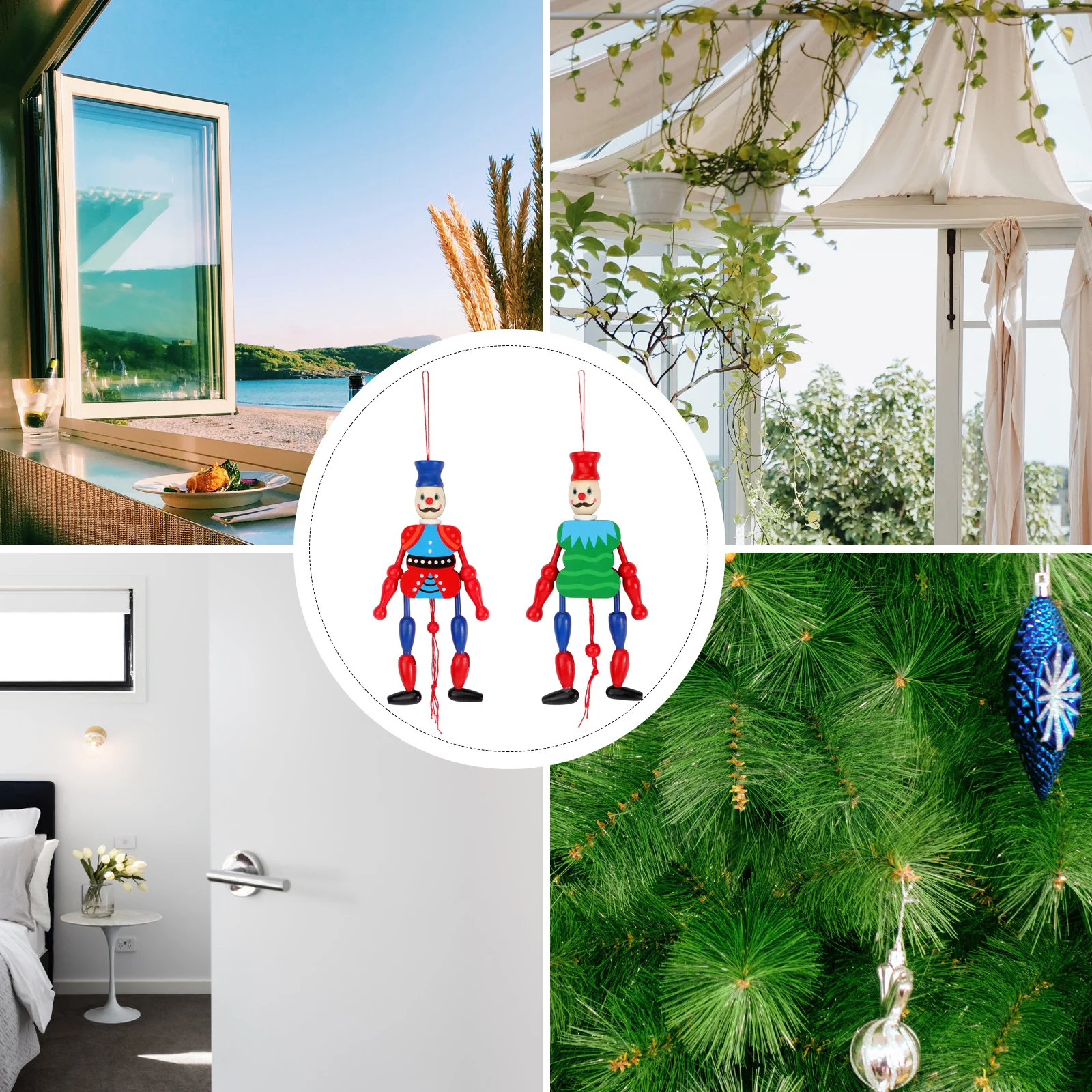 2 Stuks Koning Marionet Houten Marionet Versiering Handgemaakte Figuur Standbeeld Natuurlijk Materiaal Eco Vriendelijke Verf voor Vakantie Home Decor