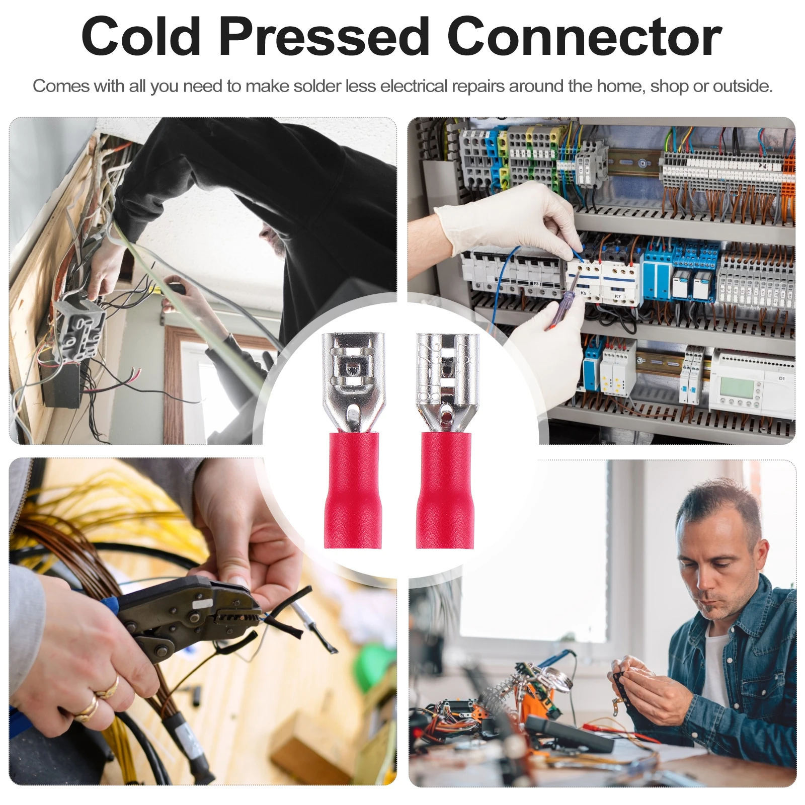 

200Pcs Pre-Insulated Female Crimp Terminals Cold Pressed Spade Connectors for Electrical Wiring Vehicle Home Repair